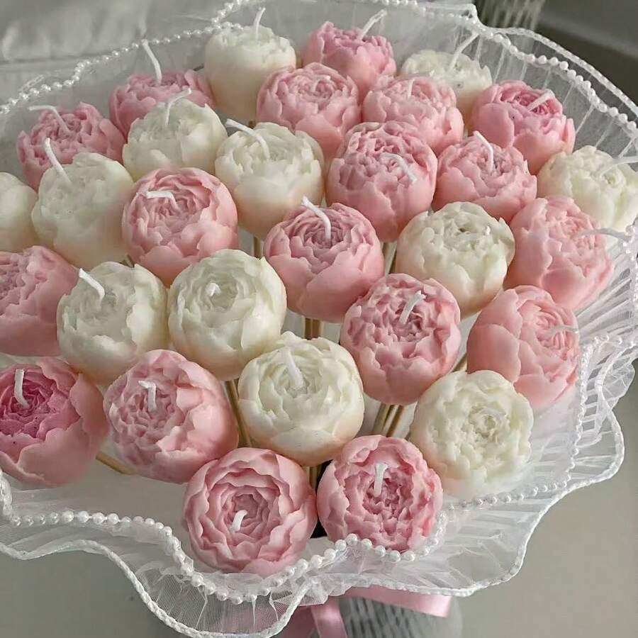 1pc Bud Rose Scented Candle Silicone Mold, 3D Peony Rose Scented Candle Plaster Home Decor Silicone Mold - White - View 1