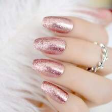 CoolNail Shiny Rose Gold Fake False Nails Coffin Ballerina Nail Tips Shining Sugar Glitter Deco Summer Salon Press On Nail Art Tip - ColorM - 查看 5