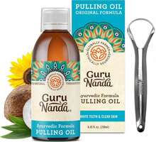 GuruNanda Original Oil Pulling Mouthwash, Promotes Deep Cleaning, With Coconut &Amp; Sesame For Teeth &Amp; Gum Health &Amp; Fresh Breath, With Tongue Scraper, Alcohol-Free, 8.45 Fl Oz - ColorA - 查看 1