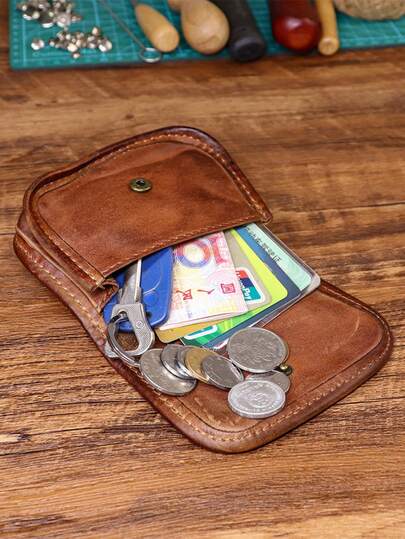 Magidon New Handmade Distressed Vegetable Tanned Leather Wallet Compact Vintage Cowhide Card Holder Minimalist Coin Purse & Driver's License Holder For Women Wallet Mini Wallet Purse Wallet Small Wallet Coin Wallet