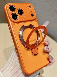Luxury Glitter Lens Protection Aurora Laser Phone Case With Magnetic Bracket Holder Compatible With IPhone 17 Pro Max 17 Pro 17 16 Pro Max 16 Pro 16 15 Pro Max 15 Pro 15 14 Pro Max 14 Pro 14 13 Pro Max 13 Pro 13 12 Pro Max 12 Pro 12 11 Anti-Drop Frame Shockproof Back Cover - Orange - View 3