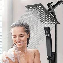 AUXOM Louis Shower Head Square Stainless Steel 304 Complete Luxury Kit With Adjustable Arm And Hand Shower - 銀色 - 查看 3