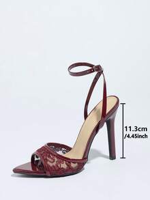 Jin Bei Qi 女士尖头高跟鞋，采用闪亮透气的网眼和柔软镜面材质，性感细高跟，适合春夏夜店、高端派对和户外时尚活动。可调节踝带，酒红色女士凉鞋，优雅百搭，可与连衣裙完美搭配。 - 酒紅色 - 查看 5