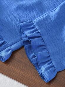 女童牛仔效果无袖上衣和蕾丝边长裤两件套，夏季服装 - 藍色 - 查看 10