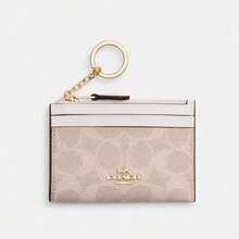 Coach Logo Print Wallets For Women Purses Keychain-Attached Card Holder Wallet Compact Short Purse - White - View 1