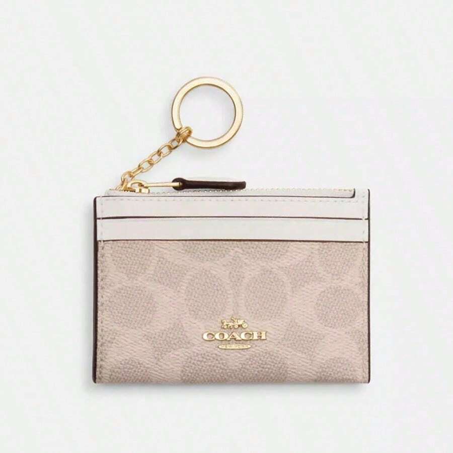 Coach Logo Print Wallets For Women Purses Keychain-Attached Card Holder Wallet Compact Short Purse - White - View 1