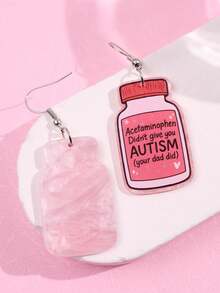 一对创意独特趣味时尚甜美亚克力假药瓶标语吊坠耳环，适合女性日常佩戴、节日和派对场合。 - 彩色 - 查看 5