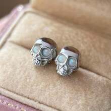 1pair Fashionable And Gothic Skull Synthetic Opal Decoration Earrings For Women/Men Suitable For Daily Wear Unique High-End Quality And Durable Earrings Music Festival Party Anniversary Gift Couple's Gift Christmas Day Valentine's Day Jewelry Gift For Her - Gold - View 9