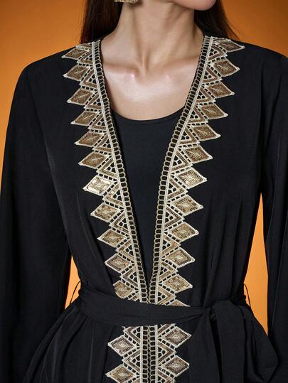 Áo Abaya đen dáng rộng cỡ lớn Mgiacy với họa tiết thêu vàng, đầm maxi dài tay thanh lịch dành cho nữ mùa hè, thích hợp cho dạ hội, tiệc tối, tiệc tùng và lễ hội.
