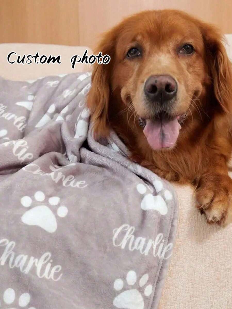1pc Customized Pet Blanket - Choose Pattern - Customize Text! Soft Blanket - Birthday, Anniversary, Housewarming Gift - Family, Couple, Pet Exclusive - Comfortable All Season, Personalized Photo Gift