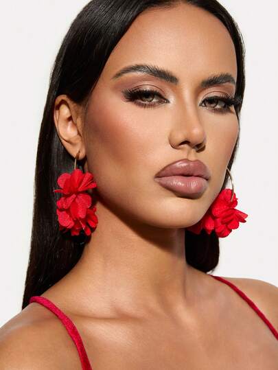 TuEzra 1pair Fashionable Charm Floral Hoop Earrings, Ideal For Women To Wear In Vacation, Parties And Social Gatherings