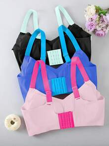 3件装无缝加大码无钢圈文胸，撞色花卉条纹软支撑提拉文胸，大胸防下垂吊带文胸，带可拆卸胸垫和宽肩带，舒适内衣 - 彩色 - 查看 3