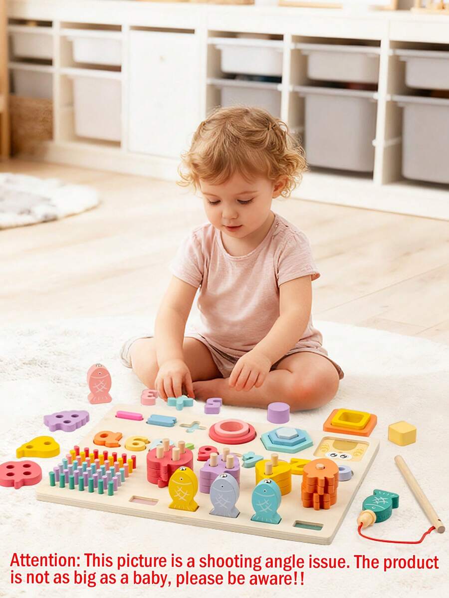 Kids Montessori 5-In-1 Educational Toy: Shape Matching Puzzle, Fishing Stacking Peg, Number Blocks, Stick Insertion Game, For Toddlers Boys Girls - Multicolor - View 1