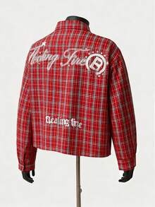 Teenage Boys' Y2K Style Graffiti Print Plaid Shirt, High Street Fashion Short Sleeve Button-Down Collared Shirt - Red - View 7