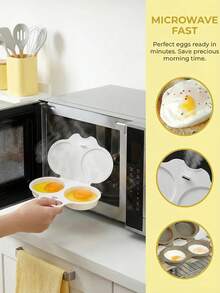 2pcs Microwave Egg Cooker/Poacher. Non-Electric, Heat-Resistant PP Plastic Material, Double-Layer Egg Cups With Heat-Insulating Base, Space-Saving, Suitable For Home, Office, And Dorm Use. Easy-To-Clean Kitchen Gadget With Sturdy Handles. Convenient For Breakfast, Home Dinner, And Party. - Multicolor - View 6