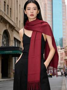1件装女士纯色柔软百搭斜纹围巾/头巾，适合日常佩戴 - 多色 - 查看 6