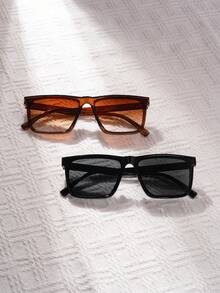 两副黑色和棕色简约方形眼镜，Y2K风格，男女通用，适合夏季海滩穿着 - 彩色 - 查看 1