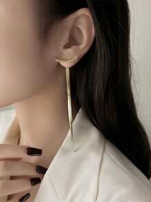 1 Pair S925 Silver Tassel Earrings, European & American Style, & Hypoallergenic, Creative Snake Bone Tassel Metal Long Earrings For Women, Suitable For Weddings, Galas, Music Festivals, Holidays - Gold - View 2