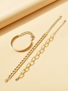 3件套朋克风镀金金属链手链，时尚饰品 - 鏈條手鍊三件套裝 - 查看 7