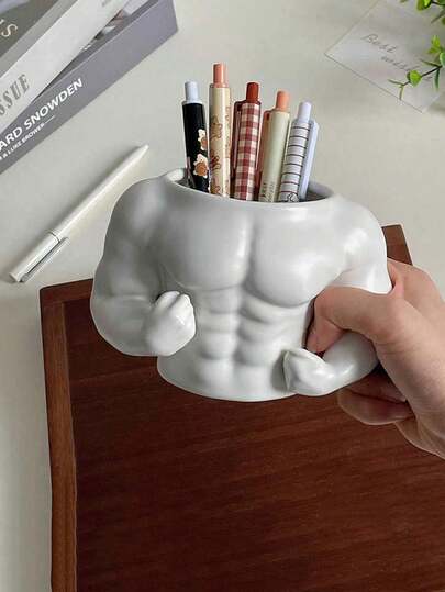 1个独特的肌肉男笔筒装饰品，健美运动员肌肉造型桌面收纳盒，高品质笔筒，文具和化妆品工具收纳盒，适用于学校、办公桌