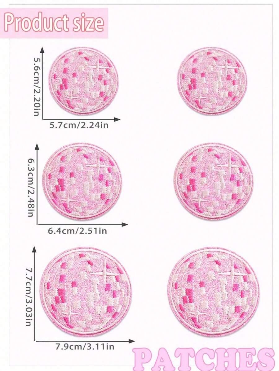 Disco Ball, Shiny Ball Pattern Cloth Patch, Cartoon Style Embroidered Sew-On Applique, DIY Craft, Suitable For Clothes, Shoes, Hats, Bags, Etc. - Pink - View 1