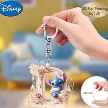 2D Printed 1pc Disney Stitch Acrylic Keychain, 26pcs English Alphabet, Featuring Stitch & Angel Cartoon Design, Cute Kawaii Bag Charm, Car Key Chain, Letter Spelling Pendant, Perfect Birthday Gift, Ideal For Disney Stitch Fans, Valentine's Day Gift, Ramadan Gift - Multicolor - View 11