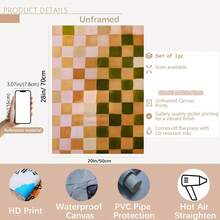 1 件现代简约棋盘格抽象墙艺术海报 - 粉色和橄榄绿方块帆布印刷品，无框横向网格艺术，适用于客厅、客厅墙面装饰、棋盘格壁纸、棋盘格艺术装饰、墙面装饰、墙画。 - 彩色 - 查看 14