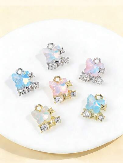 5pcs Dreamy Butterfly & Star Shaped Alloy Pendant Charms, DIY Jewelry Making Supplies For Women