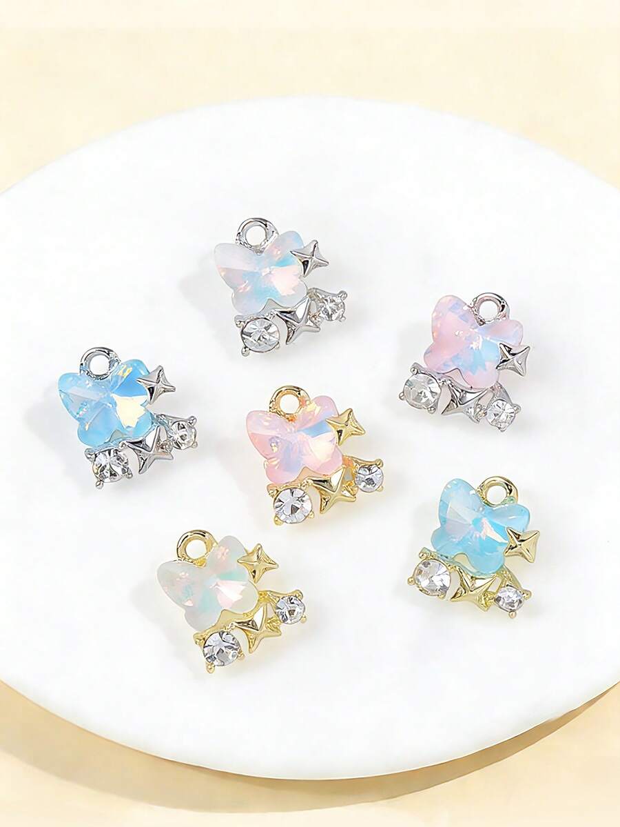 5pcs Dreamy Butterfly & Star Shaped Alloy Pendant Charms, DIY Jewelry Making Supplies For Women - Multicolor - View 1