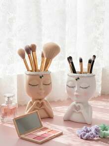 1个简约心形女孩桌面收纳盒 - 化妆刷及办公用品收纳架，优雅的化妆刷收纳设计，适合女孩、学生和女性，适用于度假、海滩、浴室、卧室等多种场合，大容量 - 彩色 - 查看 1