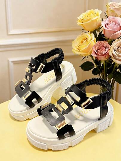 1双儿童高跟凉鞋，女童厚底凉鞋，时尚优雅，适合户外散步、旅行、度假、婚礼派对，夏季畅销凉鞋