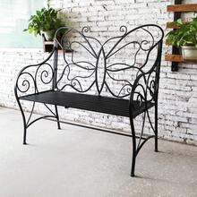 HLC Outdoor Bench Outdoor Sturdy Rust-Resistant Bench Butterfly Cast Iron With Armrests Park,Yard, Patio, Porch, Lawn Double Seats - Black - View 1