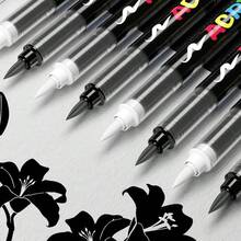 8 Piezas Juego de Marcadores de Pintura Acrílica con Puntas de Pincel Negro/Blanco, Gran Capacidad de Tinta, Marcadores Acrílicos para Ilustración, Roca, Boceto, Madera - Suministros de Arte - Blanco y Negro - Ver 5