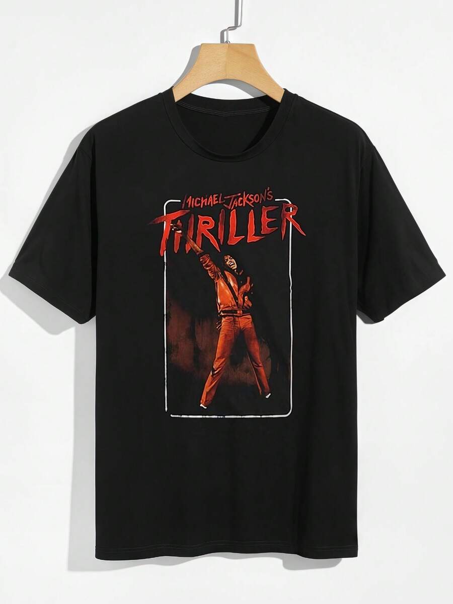 Jackson Thriller Arm Up  T-Shirt  Men's Black Pure Cotton Crew Neck Tee 200g | Versatile Smart Casual For Daily Wear, Date & Office Commute, T Shirt For Men, Funny Shirt - 黑色 - 查看 1