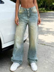 Quần jeans nữ dáng suông rộng rãi, kiểu vintage, màu bạc, thích hợp cho kỳ nghỉ xuân. - Màu xanh hải quân - Xem 2