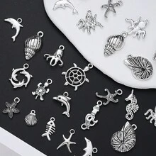 18/48pcs Bohemia Alloy Beach Charms Collection Pendant, Marine Sea Animal Life Sea Turtles, Starfish, Dolphins, Shells Nautical Charms Metal Pendant Craft Supplies For Jewelry Making Necklace Bracelet Earrings DIY Fashionable Mobile Phone Chain Crafts - Silver - View 3