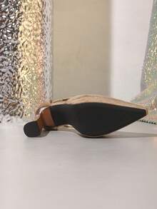 女士优雅性感时尚厚底方头绑带粗跟派对假日百搭超高跟鞋 - 杏色 - 查看 4