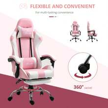 Gaming Chair, Computer Chair, Ergonomic Office Chair With Headrest, Lumbar Cushion, Height Adjustable, 360° Swivel, Pink And White - Multicolor - View 9