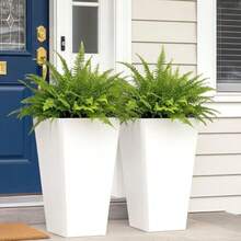 Garden 20" Tall Planters Set Of 2 Large White Tapered Plastic Flower Pots For Indoor And Outdoor Use Modern Plant Containers With Drainage Holes Ideal For Front Porch Patio Balcony - 白色 - 查看 1