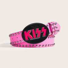 1pc Punk Gothic Y2K Rock Band Letter Rivet Fashion Belt, Suitable For Leather Jackets, Jeans, Concerts, Parties, Gatherings, Daily Outings, Graduation Gifts, All Season Wear - Pink Studded Kiss - View 10