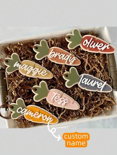 1PC Custom Carrot-Shaped Acrylic Name Tag Keychain, Easter Basket Tag, Carrot Tag, Basket Tag, Personalized Easter Basket Tag, Easter Label, Easter Decoration, Easter Gift, Women's Easter Gift, Backpack Accessory, Durable Holiday Decoration, Suitable For Keys And Bags, Holiday Decoration, Cute Backpack Keychain, Family Member Tag, Best Gift For Him Or Her, Birthday Party Small Gift