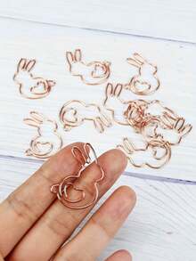 10个创意金属玫瑰金兔子造型回形针，可爱动物造型回形针，趣味书签，文具，独特办公用品