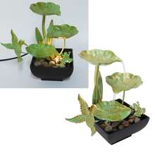 Fuente USB con forma de hoja de loto y pájaros, fuente decorativa de hierro, fuente decorativa de agua, decoración de agua de mesa para salón y vestíbulo. - Verde - Ver 2