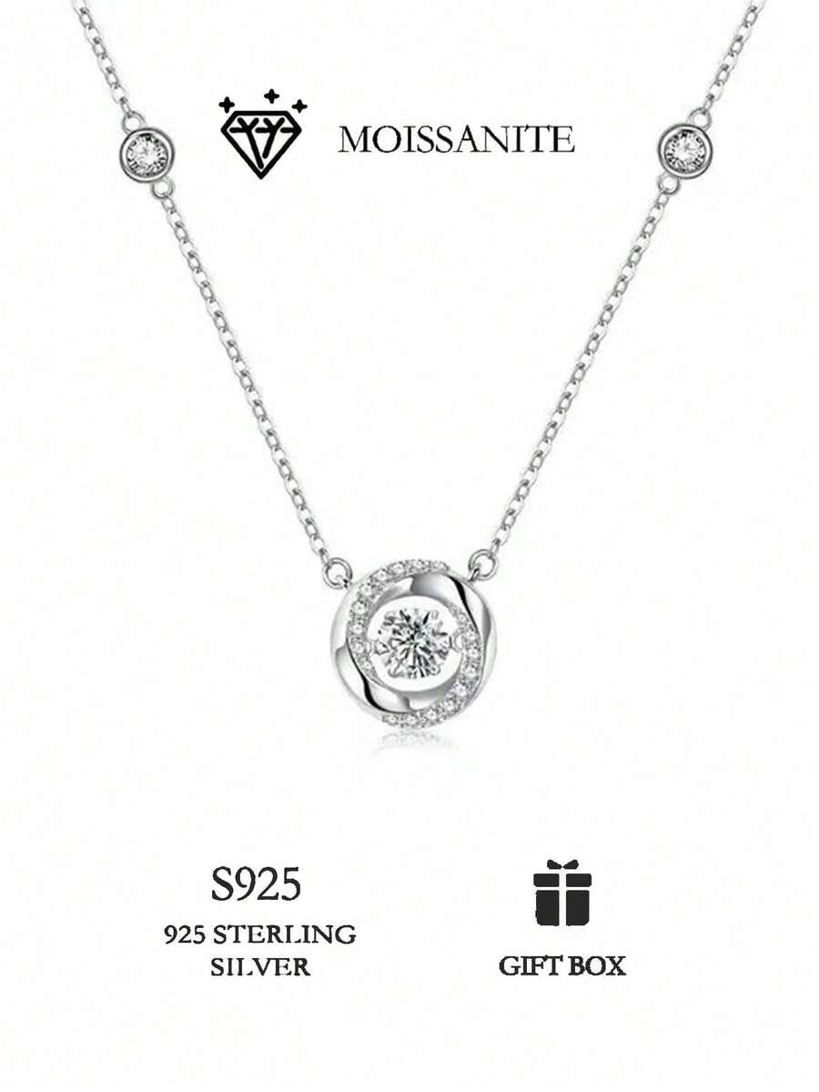 0.5ct Classic Moissanite Pendant Necklace In 925 Sterling Silver - Unisex Jewelry Gift With Certificate & Gift Box, Perfect For Halloween - White - View 1