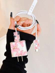 4pcs Minimalist Floral Pattern Apple Charger Protector Case, Suitable For 20W 15 Charger Cable, 16 Pro Max Phone Data Cable, 13/14 Plus Protector, Anti-Bending Anti-Cat Bite (Charger Not Included) - Multicolor - View 7