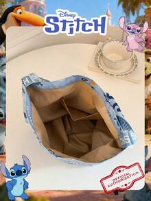 Disney 官方授权史迪奇图案单肩包，淘气史迪奇大号书包，卡通印花休闲购物袋，可调节肩带，轻便手提包，适合儿童/女孩/学生 - 秋季/春季/外出/购物的完美之选 - 藍色 - 查看 5