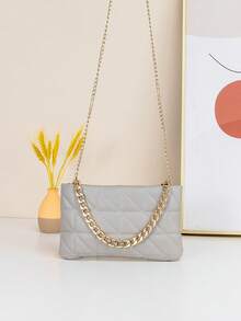 1pc Girls' Quilted Embroidered Handbag Shoulder Bag, Metal Chain Decor, Multipurpose, Great Gift - Multicolor - View 6