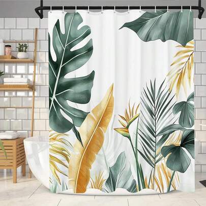 波西米亚风农舍春季浴帘，树叶主题乡村浴室装饰套装，可机洗，防水面料，浴室装饰配件，房间装饰，适用于家庭、酒店、度假村，也是一份很棒的礼物