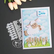 创意羔羊与栅栏金属切割模具，DIY剪贴簿相册和压花模板，贺卡制作工具，卡片纸切割工艺品，礼品卡制作模板模切。 - 銀色 - 查看 6