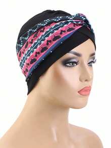 Fashionable Printed Headscarf Hat, Criss-Cross Turban Headwrap, Hair Care Chemo Cap